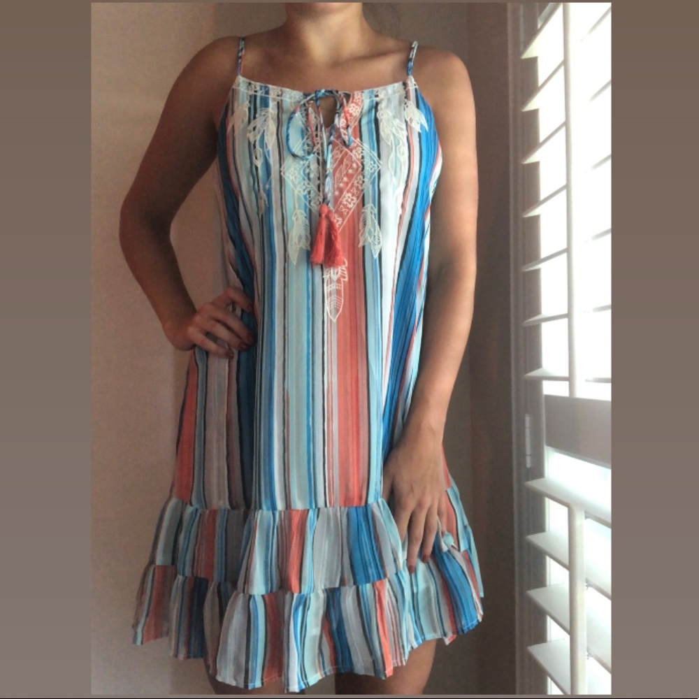 NWT Chelsea & Violet Dress Striped Tassels Ruffles